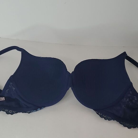 Victoria's Secret Body by Victoria Perfect Shape Lace Overlay Bra Navy 34DD - Picture 7 of 10